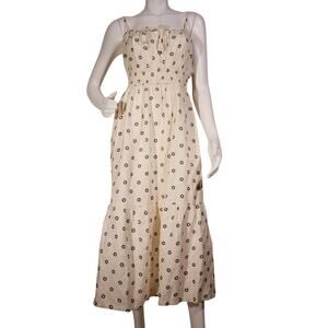 LOFT Linen Blend Polka Dot Midi Dress | Beige | Size 4 | NWT